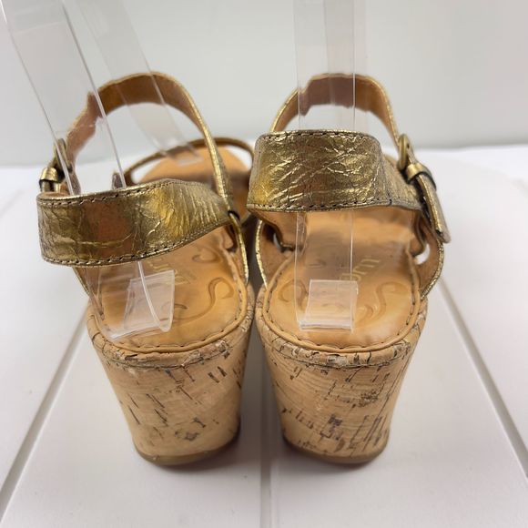 Born Du Jour Metallic Gold Cork Wedge Sandals D58310 9M Retail $100.00 - Picture 4 of 8